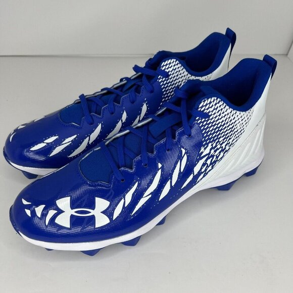 Under Armour Mens Blue White Spotlight Franchise RM Size 10.5 Football Cleats - Picture 1 of 9